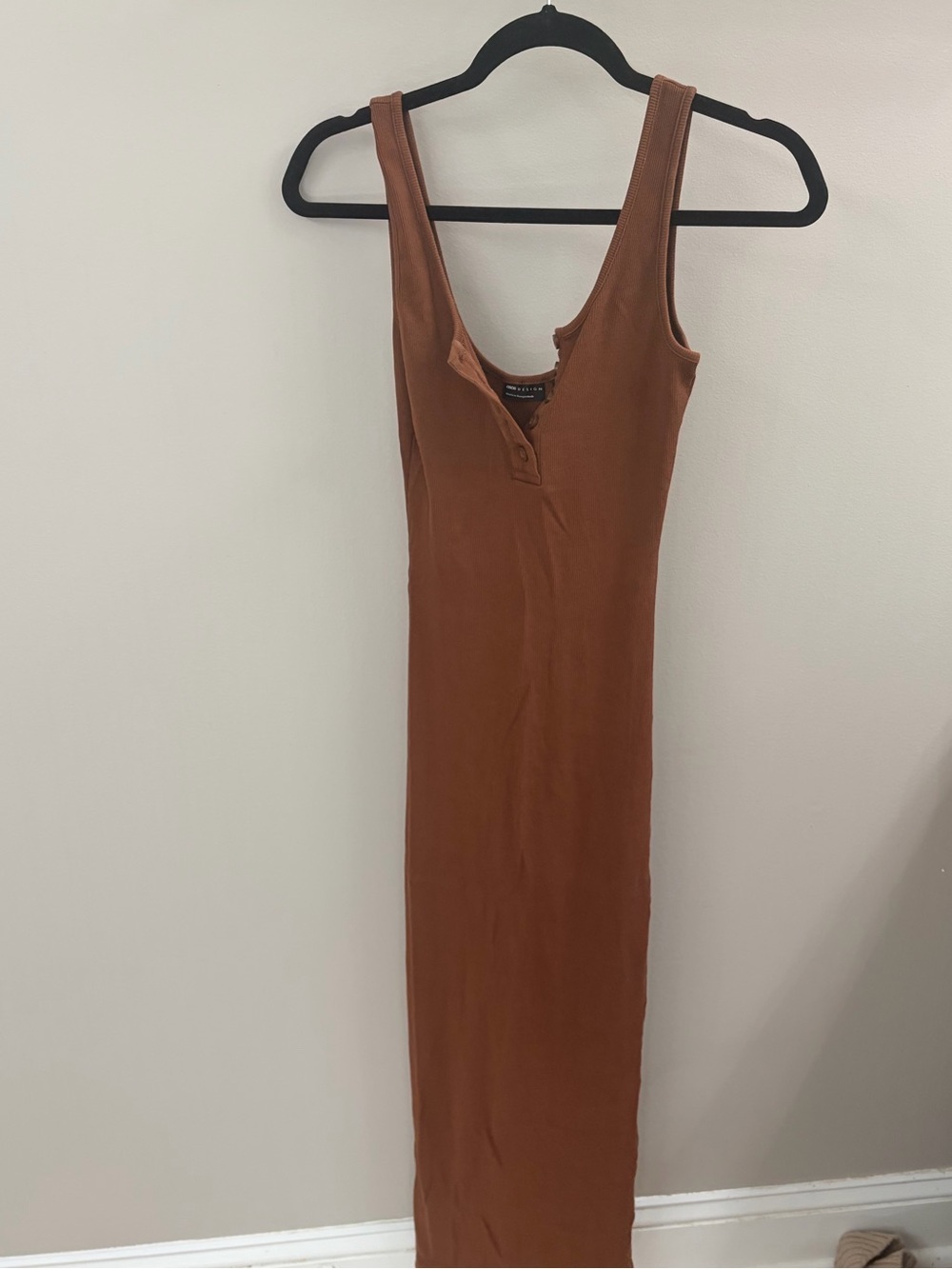 ASOS Chocolate Brown Ribbed Button-Front Dress - Picture 7 of 7